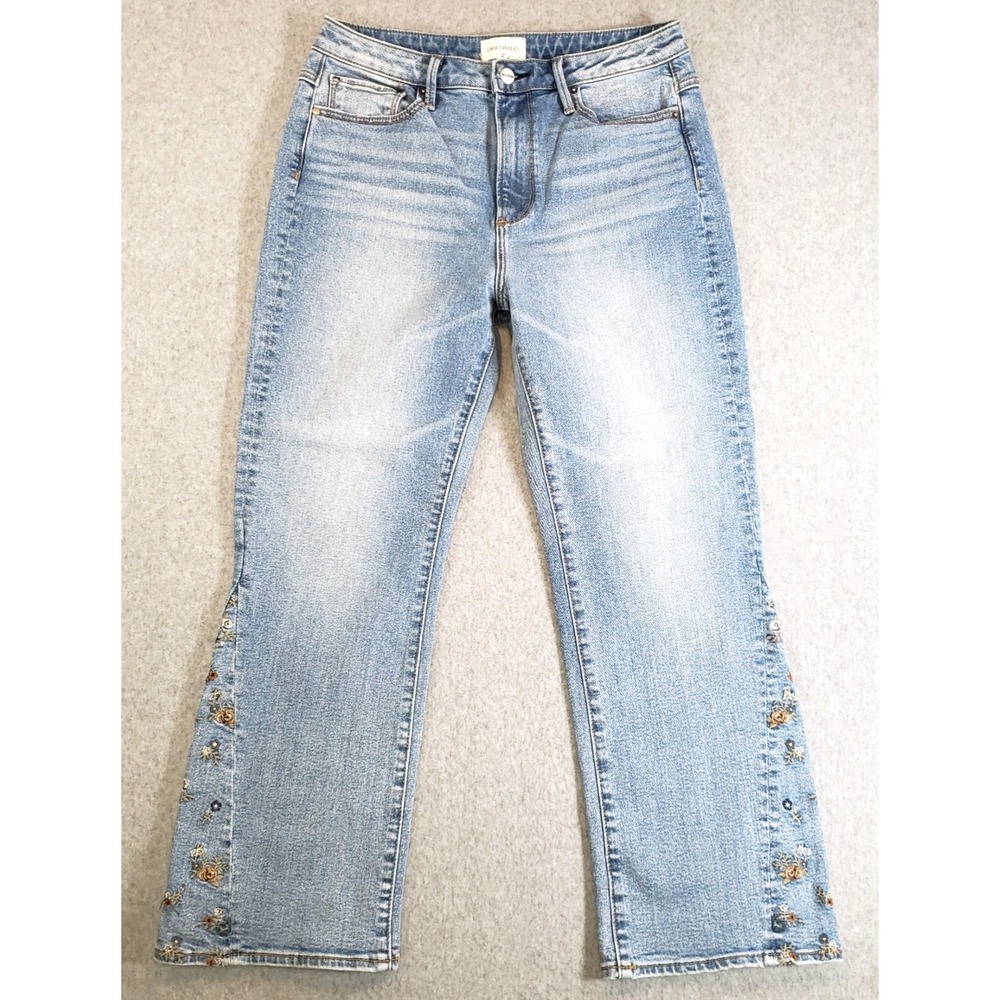 Driftwood Clara Embroidered Jeans Womens Blue Size 8 Floral Boho Light Wash